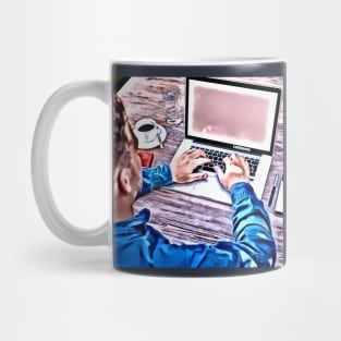 Businessman Blue Laptop Pink Mug